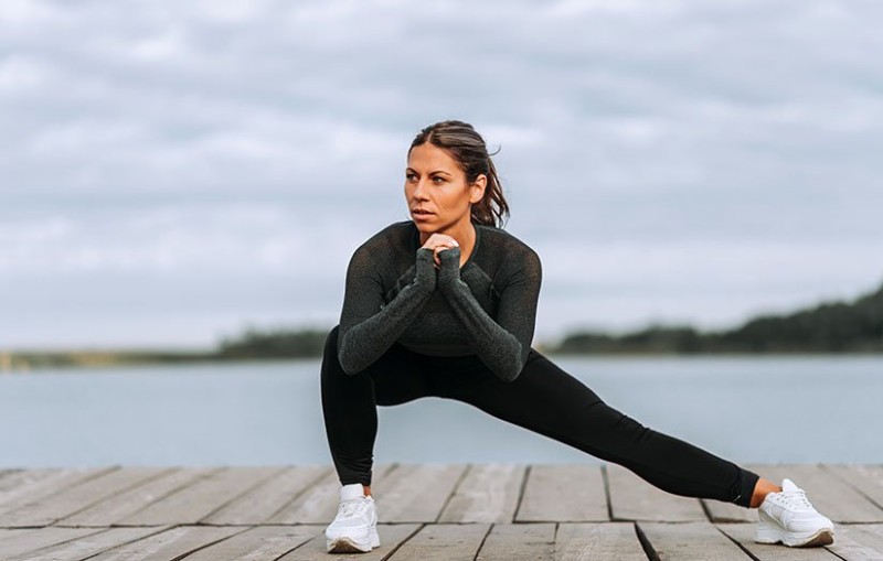 A woman stretching